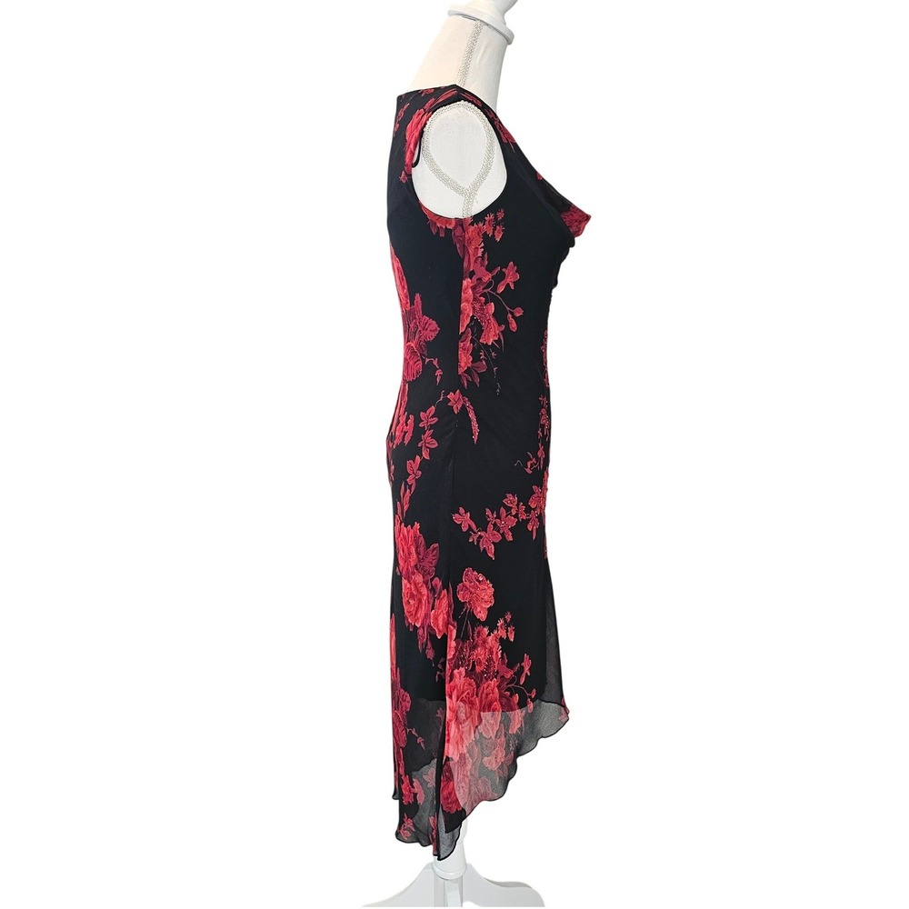 Connected Apparel Red Floral Beaded Hi Low Dress Size Small Romantic Goth Formal - Picture 5 of 12